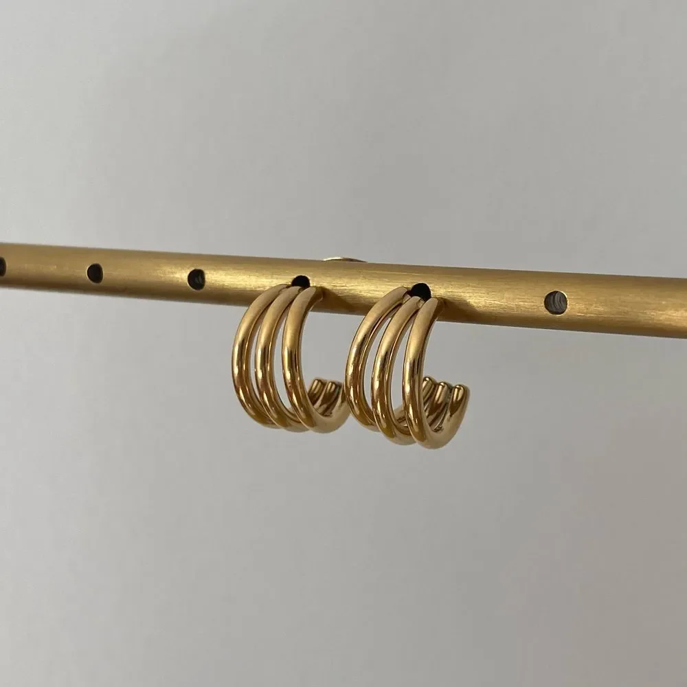 18K Gold Plated Triple C Stacked Hoop Earrings - Picture 4 of 6